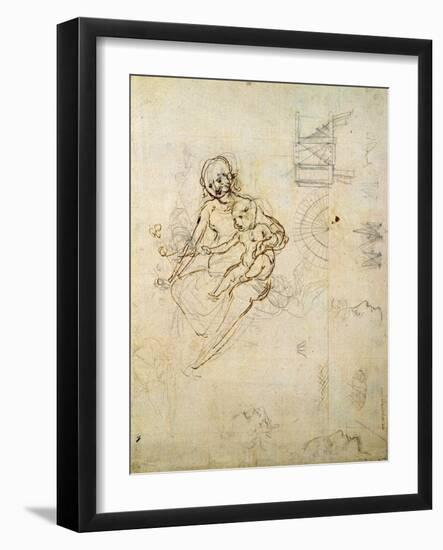Studies for a Virgin and Child and of Heads in Profile and Machines, C.1478-80-Leonardo da Vinci-Framed Giclee Print