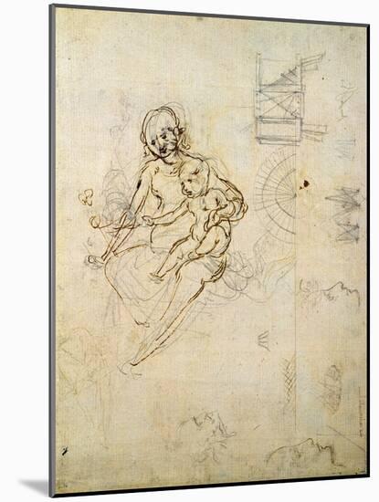 Studies for a Virgin and Child and of Heads in Profile and Machines, C.1478-80-Leonardo da Vinci-Mounted Giclee Print