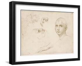 Studies for the Trinity of San Severo and a Sketches after Leonardo, Wa1846.176 (Metalpoint with Wh-Raphael (1483-1520)-Framed Giclee Print