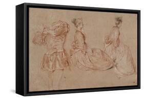 Studies of a Flute-Player and Two Women, 1717-Jean-Antoine Watteau-Framed Stretched Canvas