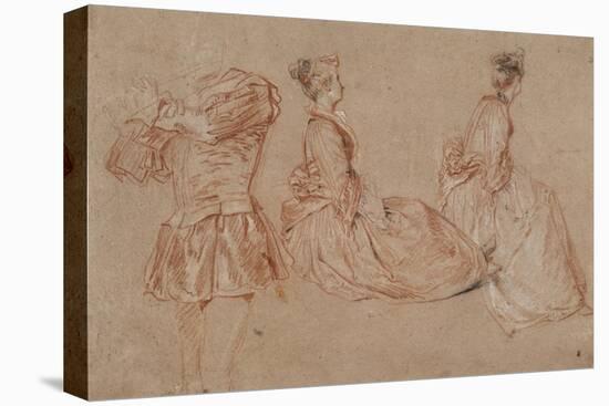 Studies of a Flute-Player and Two Women, 1717-Jean-Antoine Watteau-Stretched Canvas