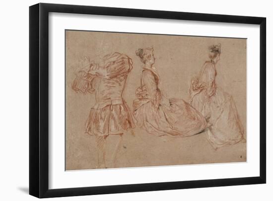 Studies of a Flute-Player and Two Women, 1717-Jean-Antoine Watteau-Framed Giclee Print