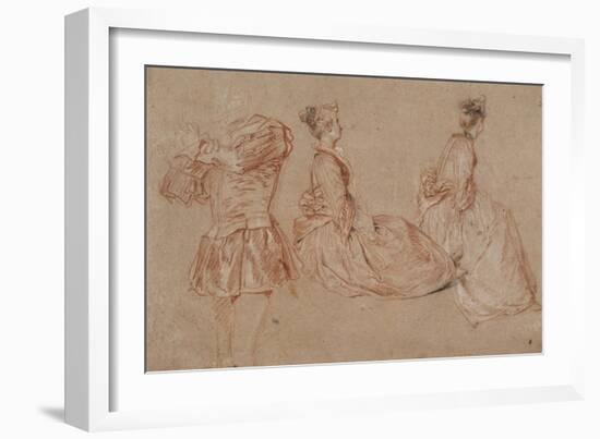 Studies of a Flute-Player and Two Women, 1717-Jean-Antoine Watteau-Framed Giclee Print