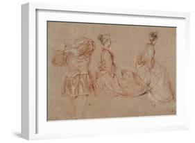 Studies of a Flute-Player and Two Women, 1717-Jean-Antoine Watteau-Framed Giclee Print