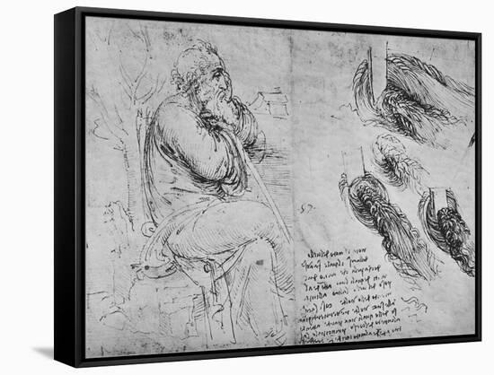 Studies of a Old Man Seated and of Swirling Water', c1480 (1945)-Leonardo Da Vinci-Framed Stretched Canvas