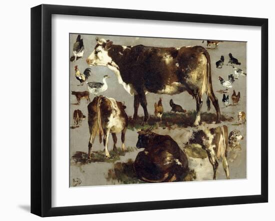 Studies of Cows, Hens, Roosters, a Goose and a Sheep-Rosa Bonheur-Framed Giclee Print