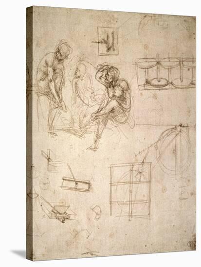 Studies of Figures and of Machinery-Leonardo da Vinci-Stretched Canvas