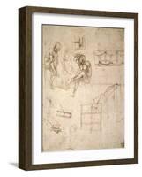 Studies of Figures and of Machinery-Leonardo da Vinci-Framed Giclee Print