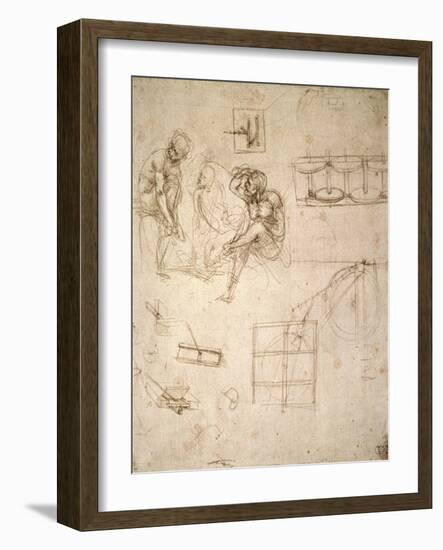 Studies of Figures and of Machinery-Leonardo da Vinci-Framed Giclee Print