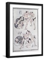 Studies of Gestures and Postures of Wrestlers, from a Manga (Colour Woodblock Print)-Katsushika Hokusai-Framed Giclee Print