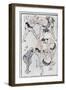 Studies of Gestures and Postures of Wrestlers, from a Manga (Colour Woodblock Print)-Katsushika Hokusai-Framed Giclee Print