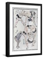 Studies of Gestures and Postures of Wrestlers, from a Manga (Colour Woodblock Print)-Katsushika Hokusai-Framed Giclee Print