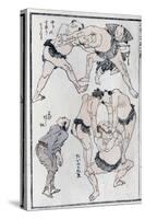 Studies of Gestures and Postures of Wrestlers, from a Manga (Colour Woodblock Print)-Katsushika Hokusai-Stretched Canvas