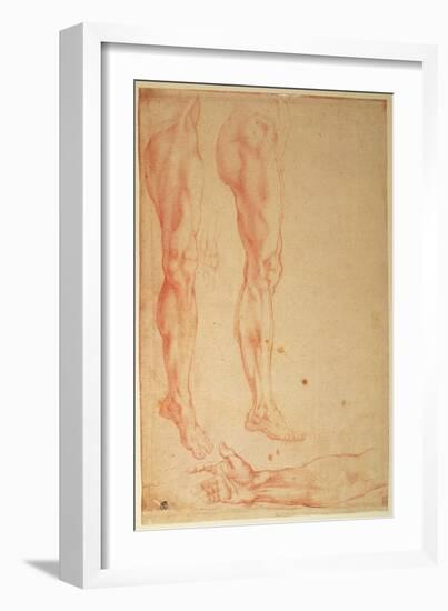 Studies of Legs and Arms (Red Chalk on Paper)-Michelangelo Buonarroti-Framed Giclee Print