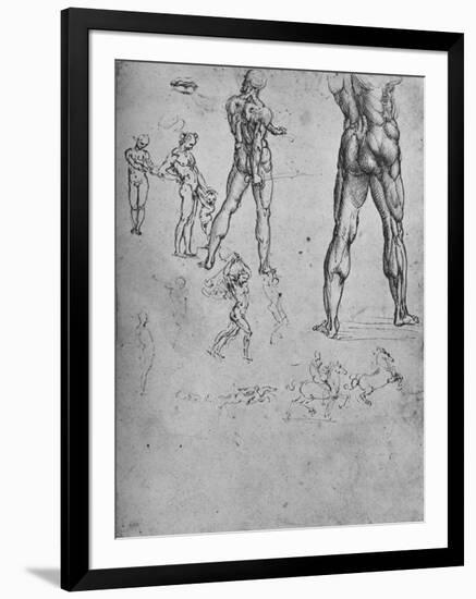 'Studies of Nude Soldier with Sword and Smaller Sketches', c1480 (1945)-Leonardo Da Vinci-Framed Giclee Print