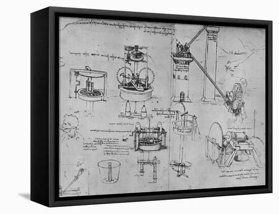 'Studies of Suction Pumps, Archimedes Tubes, Etc.', c1480 (1945)-Leonardo Da Vinci-Framed Stretched Canvas
