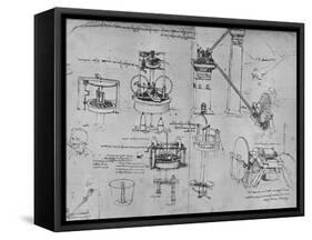 'Studies of Suction Pumps, Archimedes Tubes, Etc.', c1480 (1945)-Leonardo Da Vinci-Framed Stretched Canvas