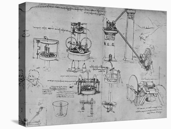 'Studies of Suction Pumps, Archimedes Tubes, Etc.', c1480 (1945)-Leonardo Da Vinci-Stretched Canvas