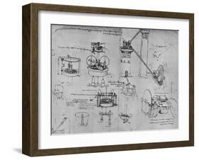 'Studies of Suction Pumps, Archimedes Tubes, Etc.', c1480 (1945)-Leonardo Da Vinci-Framed Giclee Print