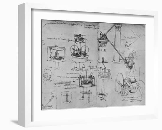 'Studies of Suction Pumps, Archimedes Tubes, Etc.', c1480 (1945)-Leonardo Da Vinci-Framed Giclee Print