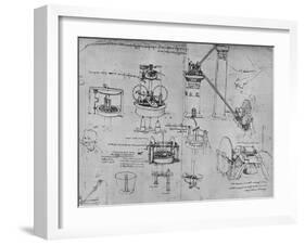 'Studies of Suction Pumps, Archimedes Tubes, Etc.', c1480 (1945)-Leonardo Da Vinci-Framed Giclee Print