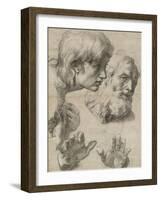 Studies of the Heads of Two Apostles and of their Hands-Raphael-Framed Giclee Print