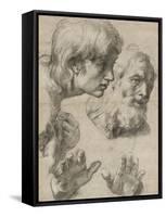 Studies of the Heads of Two Apostles and of their Hands-Raphael-Framed Stretched Canvas