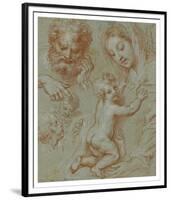 Studies of the Madonna and Child and of Heads (recto); Madonna and Child with Saint John Seated in -Michel Corneille-Framed Art Print