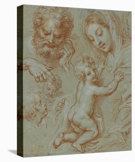 Studies of the Madonna and Child and of Heads (recto); Madonna and Child with Saint John Seated in-Michel Corneille-Stretched Canvas