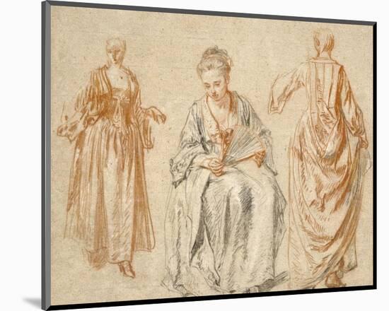 Studies of Three Women-Jean-Antoine Watteau-Mounted Art Print