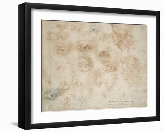 Studies of Two Heads, C.1525-Michelangelo Buonarroti-Framed Giclee Print