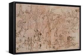 Studies of Warriors, Horsemen, and Lions, 1528-33-Perino Del Vaga-Framed Stretched Canvas