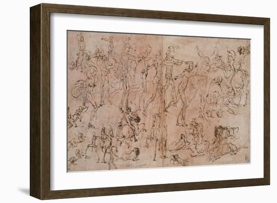 Studies of Warriors, Horsemen, and Lions, 1528-33-Perino Del Vaga-Framed Giclee Print