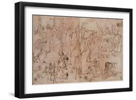 Studies of Warriors, Horsemen, and Lions, 1528-33-Perino Del Vaga-Framed Giclee Print