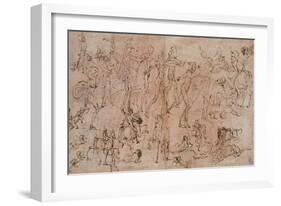 Studies of Warriors, Horsemen, and Lions, 1528-33-Perino Del Vaga-Framed Giclee Print