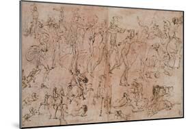 Studies of Warriors, Horsemen, and Lions, 1528-33-Perino Del Vaga-Mounted Giclee Print