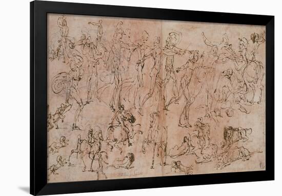 Studies of Warriors, Horsemen, and Lions, 1528-33-Perino Del Vaga-Framed Premium Giclee Print