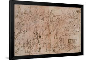 Studies of Warriors, Horsemen, and Lions, 1528-33-Perino Del Vaga-Framed Premium Giclee Print