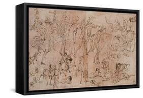 Studies of Warriors, Horsemen, and Lions, 1528-33-Perino Del Vaga-Framed Stretched Canvas