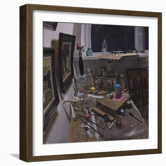 Studio Corner with Pink Rose and Cubes-Tom Hughes-Framed Giclee Print