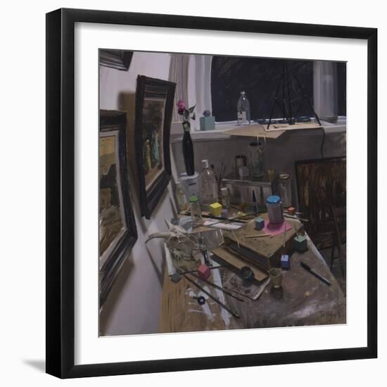 Studio Corner with Pink Rose and Cubes-Tom Hughes-Framed Giclee Print