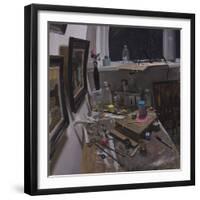 Studio Corner with Pink Rose and Cubes-Tom Hughes-Framed Giclee Print