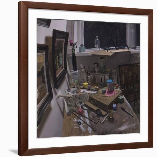 Studio Corner with Pink Rose and Cubes-Tom Hughes-Framed Giclee Print