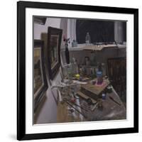 Studio Corner with Pink Rose and Cubes-Tom Hughes-Framed Giclee Print