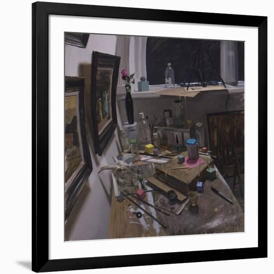 Studio Corner with Pink Rose and Cubes-Tom Hughes-Framed Giclee Print