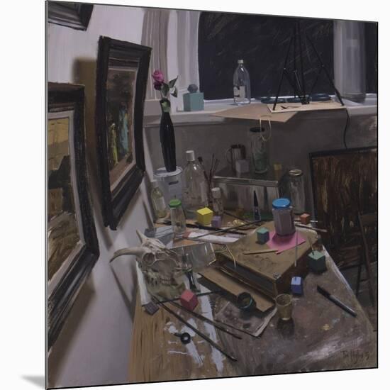 Studio Corner with Pink Rose and Cubes-Tom Hughes-Mounted Giclee Print