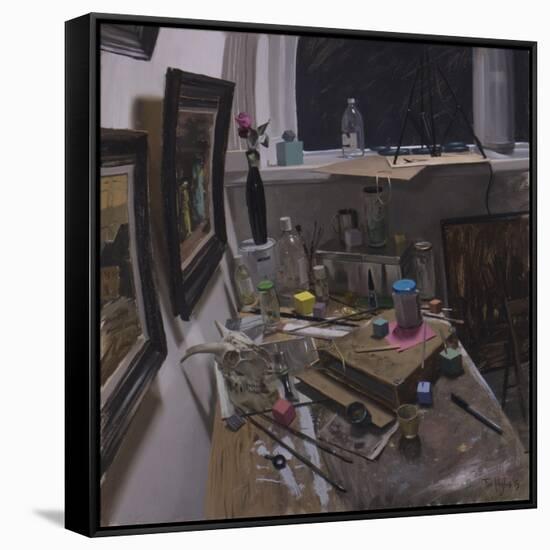 Studio Corner with Pink Rose and Cubes-Tom Hughes-Framed Stretched Canvas