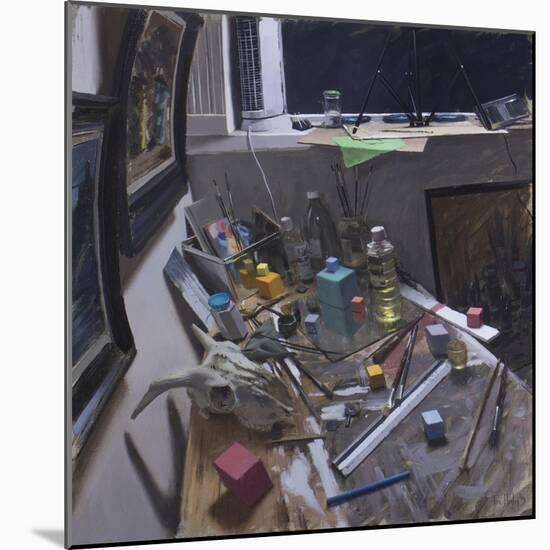 Studio Corner with Skull, Cubes and Green Paper-Tom Hughes-Mounted Giclee Print