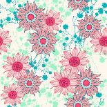Vintage Flower Pattern Print for T-Shirt, Apparel, Textile or Wrapping. Classic Wallpaper with Flor-Studio K-Laminated Art Print