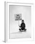 Studio Photos of Gloria Steinem Sitting on Floor with Sign That Says 'We Shall Overcome", 1965-Yale Joel-Framed Photographic Print